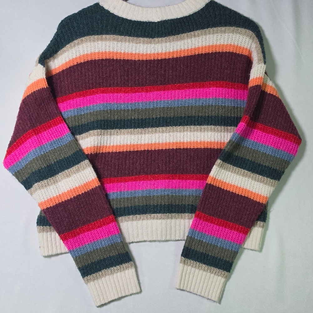 American Eagle Striped Crewneck Sweater Womens Medium Multi Color Knit 8751